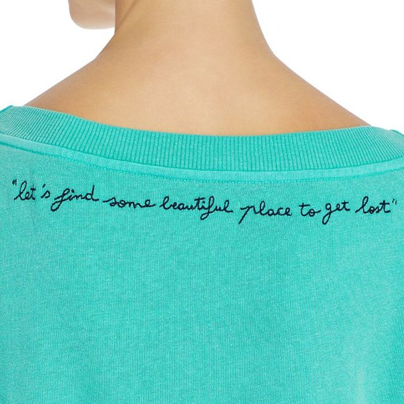 SUNDRY Let's Find Smocked-hem Sweatshirt Pigment Turquoise Sweater Sz M - Picture 3 of 10